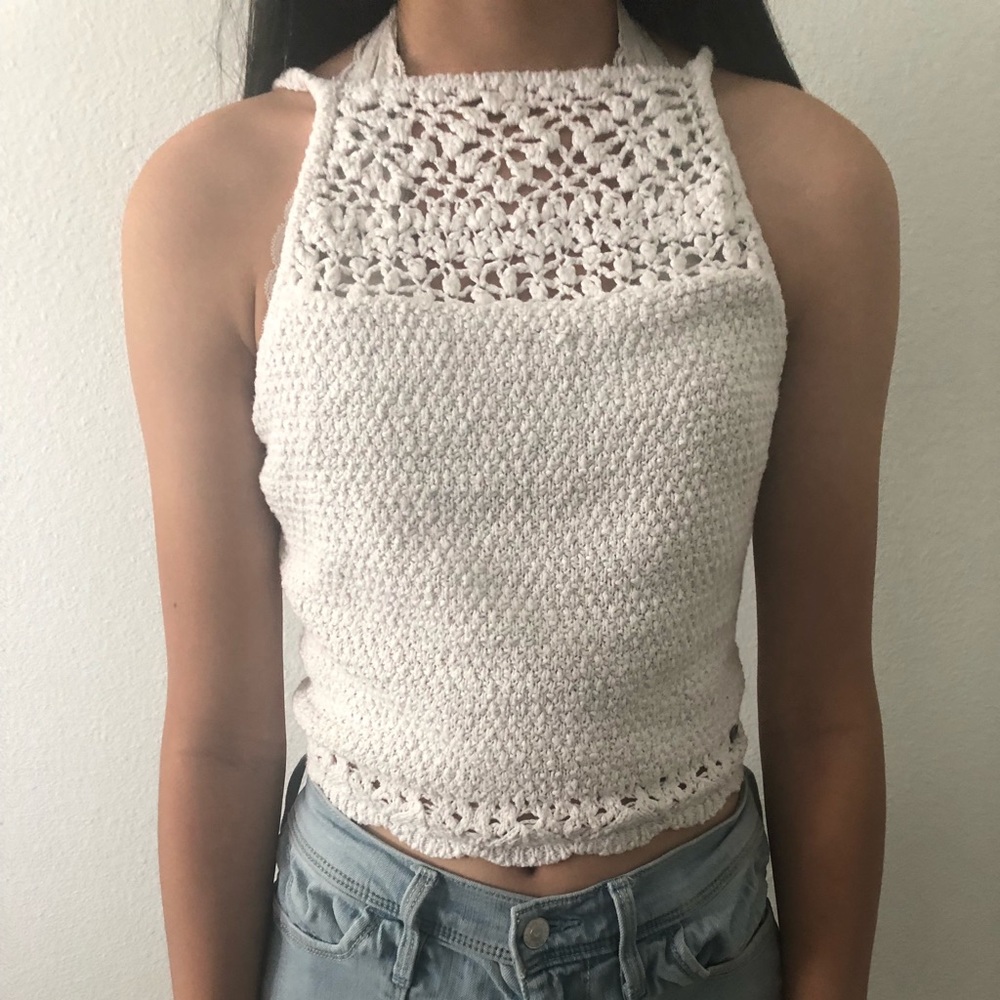 White Hollister Crochet Crop Tank